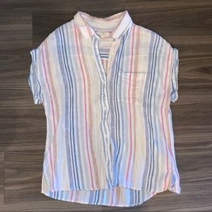 Thread and Supply Striped Linen Button Up Top